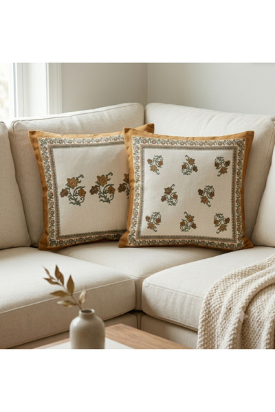 cuboo home Set of 2 Lycra Covers 43X43 cm with Digital Printing for Vintage D...