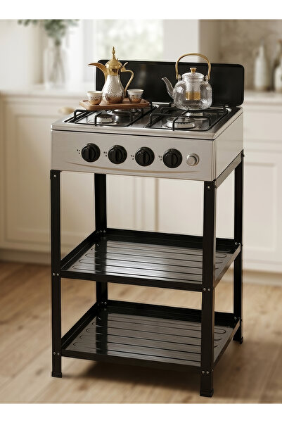 TOSCANA U 4-Burner Gas Cooktop with Durable Metal Base and Storage Rack