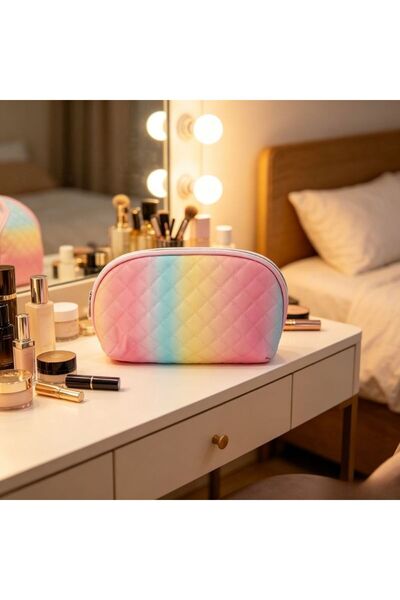 idei Geantă Cosmetică Semirotundă Tip Pungă PU Cusută Romb cu Gradient Curcub...
