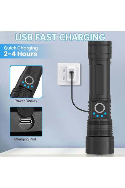 Aspor Lanternă LED 1000 Lumeni, Zoom Reglabil, Acumulator 2000mAh, USB-C - A761