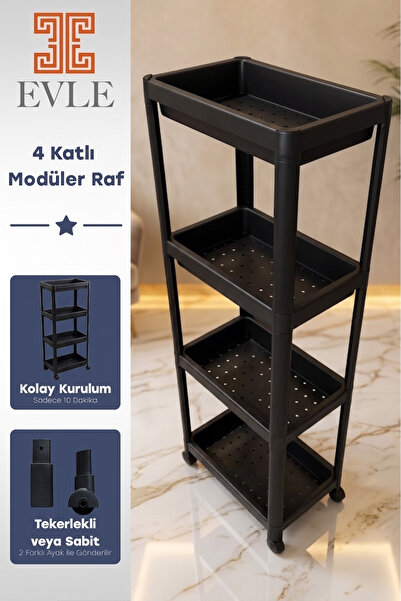 EVLE 4 Katlı Tekerlekli Modüler Raf Ünitesi - Çok Amaçlı Mutfak Banyo Balkon ...