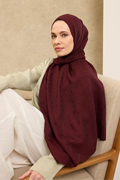 Silk Home Naia Cotton Shawl Maxi Monogram Burgundy