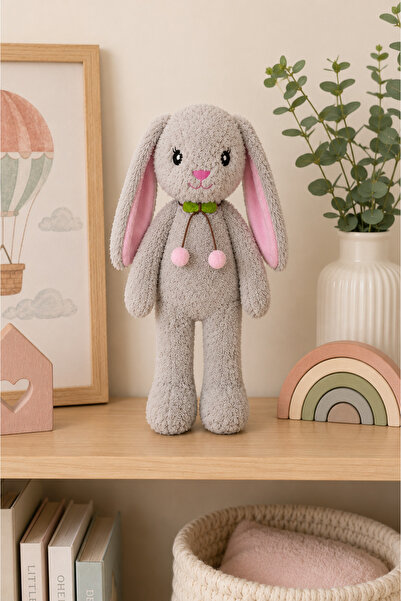 Toyzoy Toys Pembe ponponlu Gri Tavşan, Peluş 35 & Tatlı Sevimli Hediyelik Oyu...