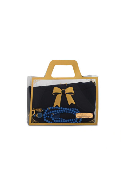Hayrat Neşriyat Flared Scarf (96X96 cm) + Prayer Beads Gift Set (Navy Blue)
