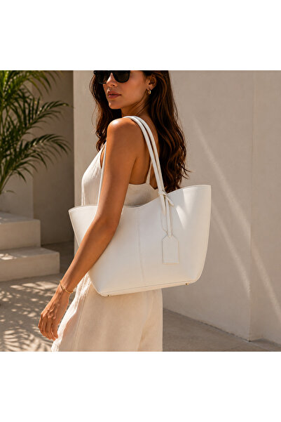 RAPA Women's White Large Shoulder Bag – Stylish Daily Tote Bag with Zippered ...