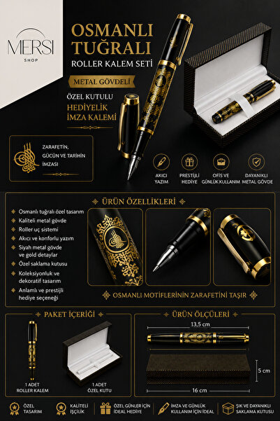 Mersi SHOP Ottoman Tughra Rollerball Pen Set |   Metal Body Special Gift Sign...