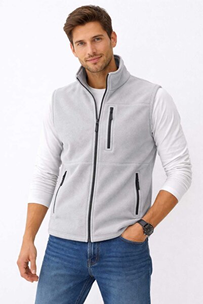 DSNM GRİ POLAR YELEK 3 CEPLİ TAM FERMUARLI SLİM FİT ANTİ PİLLİNG TÜYLENME YAPMAZ HAVA GEÇİRMEZ SOFT SHELL POLAR YELEK