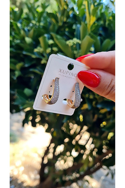 XUPING JEWELRY Rose Gold Renk Zirkon Taşlı U Form Halka Küpe