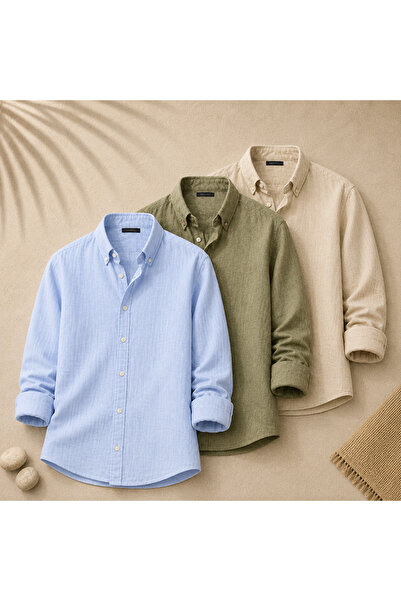 pepule Men's Sofia Linen Shirts Set of 3 Summer Breathable Comfortable Fit St...