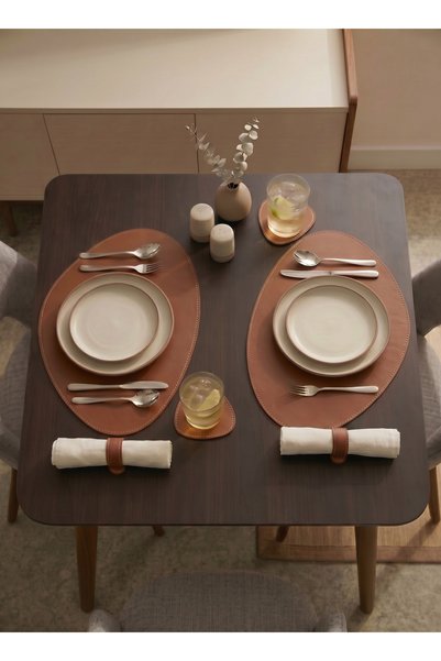 derisunum design 6-Piece Leather Presentation Set – American Service Set for Modern Tables, Napkin Holder and Coaster Set.