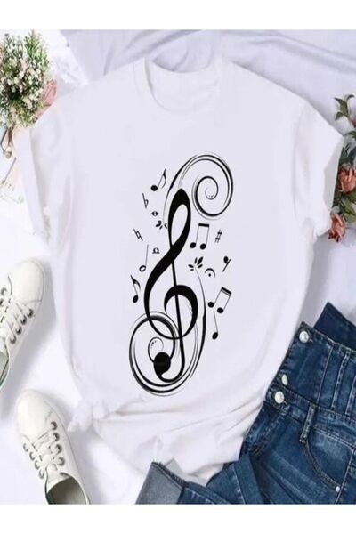 COZYWEAR Music Themed Printed White T-Shirt