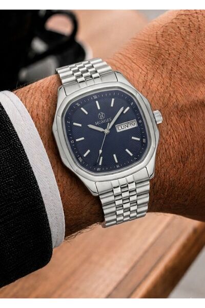 Homies Men's Silver Metal Cord Navy Blue Dial Calendar Wrist Watch 2 Years Wa...
