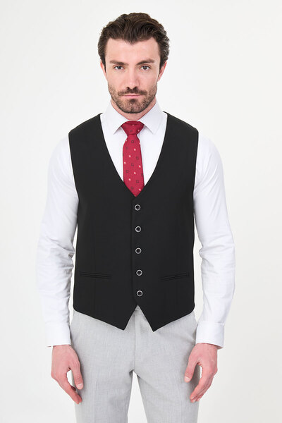 Mcr Textured Slim Fit Classic Men's Vest Black - 40955.26Y