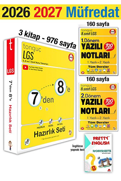 Tonguç Yayınları 7'den 8'e Hazırlık Seti 2026 Yaz Tatili 2027 8. SInıf 1. 2. ...