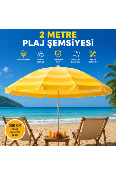 AYDINLAR STORE 2.00 Metre Sarı Gökkuşağı Gabardin Kumaş Plaj Şemsiyesi – Prem...