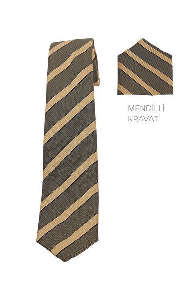 Tudors Men's khaki striped classic tie and pocket square set