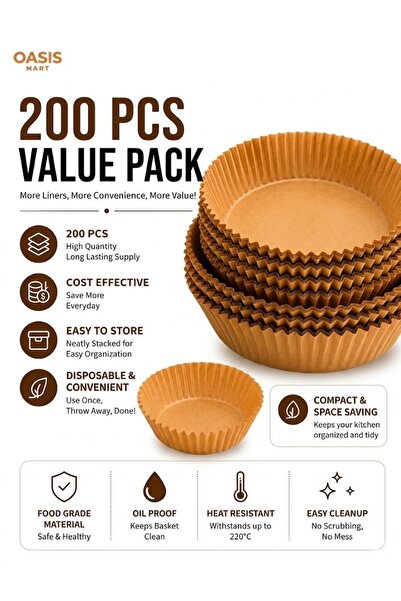 OASIS MART 200PCS Air Fryer Paper Liners Disposable, Non-Stick Oil-Proof Baki...