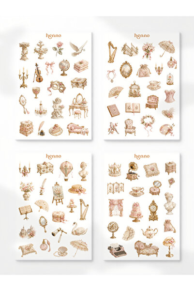 Henno Vintage Blush Romantic Temalı 4'lü Sticker Seti (A6 10,5x14,8 cm) | Aja...