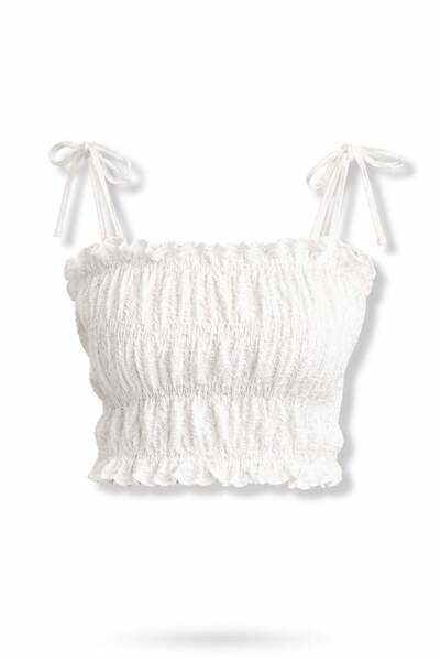5in1Canpolat White Gipe Detailed Strappy Tank Top 060282