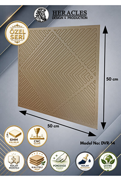 HRC Dizayn (DVR-14) 3D Görünümlü MDF Dekoratif Duvar Paneli 50x50 cm 6 mm CNC...