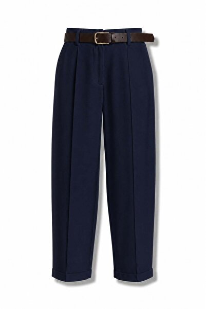 5in1Canpolat Navy Blue Belted Barrel Trousers 58549