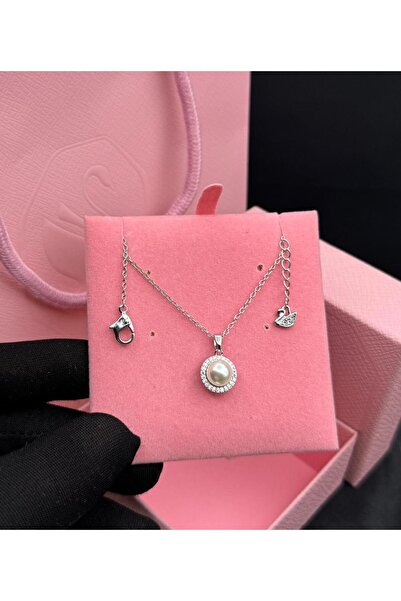 Generic Silver Pearl Necklace with Stylish Sparkling Stones