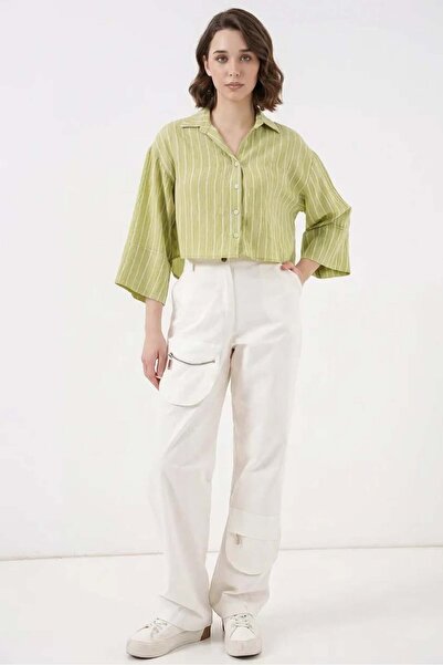 Generic Brand Women's Oversize Striped Viscose Green Shirt