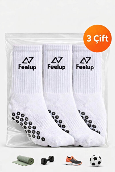 feelup 3 para neklizajućih čarapa za fudbal i astroturf, bele - besprekorno k...