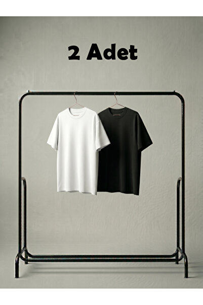 Anetos 2 Pieces Black and White Cotton Oversize Unisex T-Shirts
