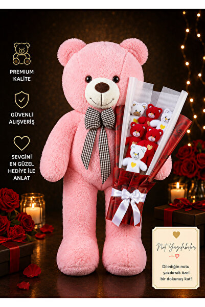 lenostra 90cm Pink Giant Teddy Bear and Plush Bouquet with Heart Teddy Bear -...