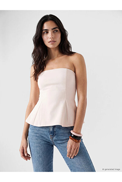 LC Waikiki Pink Strapless Collar Peplum Corset Blouse