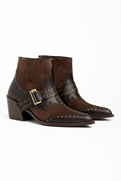 DENORA Bitter Brown Matte Leather Trok Staple Detail Short Ankle Western Cowb...