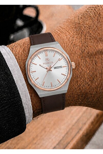 Homies Men's Brown Leather Cord White Dial Calendar Wristwatch 2 Years Warranty