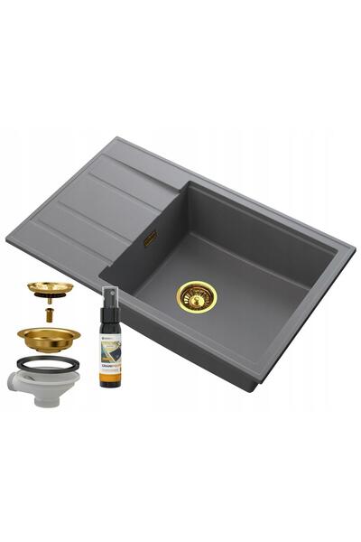 Granitan Set chiuveta cu sifon, solutie intretinere, Granitan, Granit, Gri/Auriu