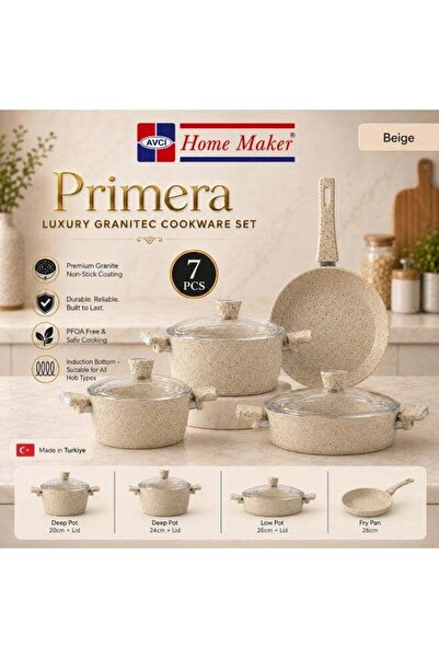 AVCI HOME MAKER Primera Luxury Granitec 7 Piece Non-Stick Cookware Set With G...