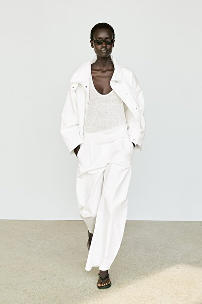 Massimo Dutti Dökümlü barrel fit total look pantolon