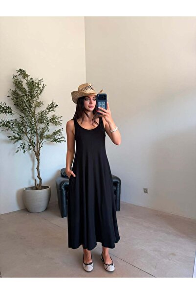 Bade Butik Black Flounce Modal Dress