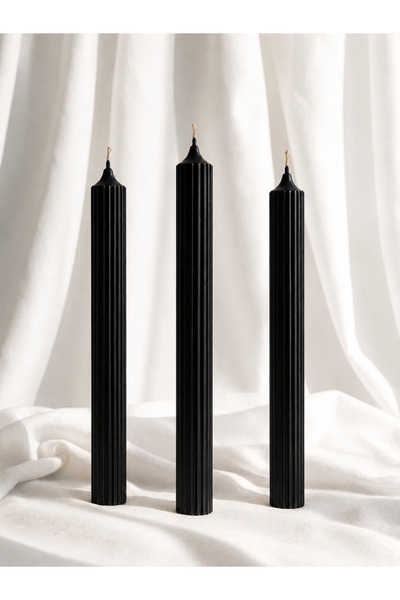 Lúmea Candle Kabartmalı Şamdan Mum Seti – 3’lü Ribbed Uzun Siyah Renk (ŞAMDAN...