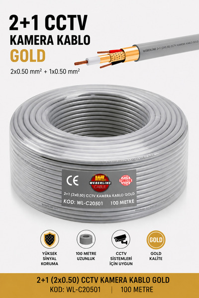 WEBERBOX Cctv Kablo Güvenlik Kamera Kablosu 2+1 0.50mm 100 Metre GoldPlus Ala...