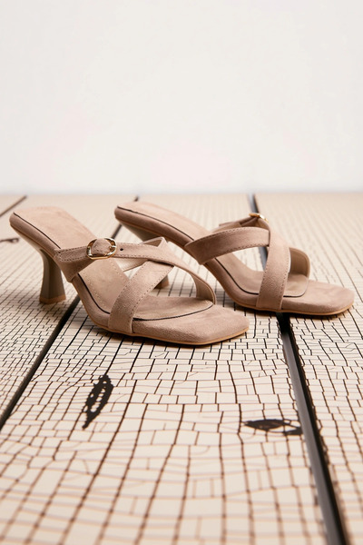 BENERLY Women's Square Toe Buckle Metallic Slippers 7 Centimeter Thin Heeled ...