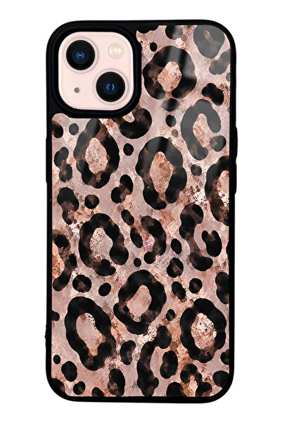 Spoyi iPhone 13 Rose Gold Leopar Tasarımlı Glossy Telefon Kılıfı