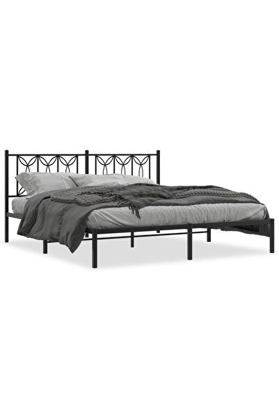 vidaxl Cadru de pat metalic cu tăblie, negru, 183x213 cm