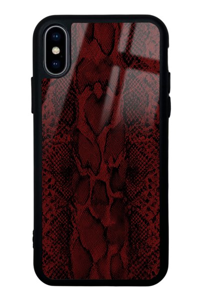 Spoyi iPhone X - XS Red Leather Design Glossy Phone Case