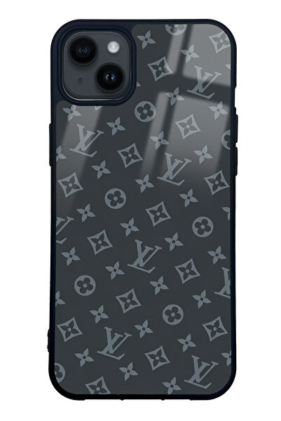 Spoyi iPhone 14 Plus Gray LV Tasarımlı Glossy Telefon Kılıfı