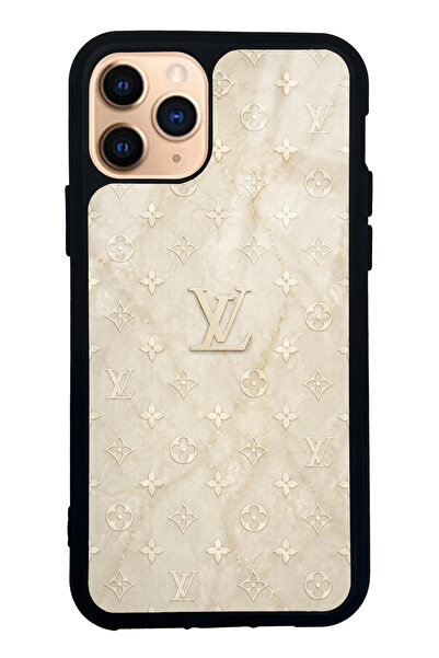 Spoyi iPhone 11 Pro Krem Gold LV Tasarımlı Glossy Telefon Kılıfı