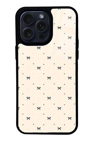 Spoyi iPhone 14 Pro Max Bej Coquette Pattern Tasarımlı Glossy Telefon Kılıfı