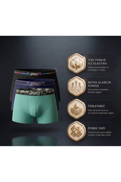 Jakoft Classics Premium Cotton Lycra Men's Boxer Set of 3 Black Navy Blue Green