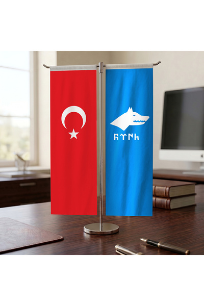 puntodizayn Göktürk Türk Kağanlığı ve Türk Bayrağı Kırlangıç T tipi Masa Bayr...