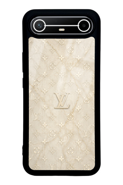 Spoyi Tecno Spark Slim Krem Gold LV Tasarımlı Glossy Telefon Kılıfı