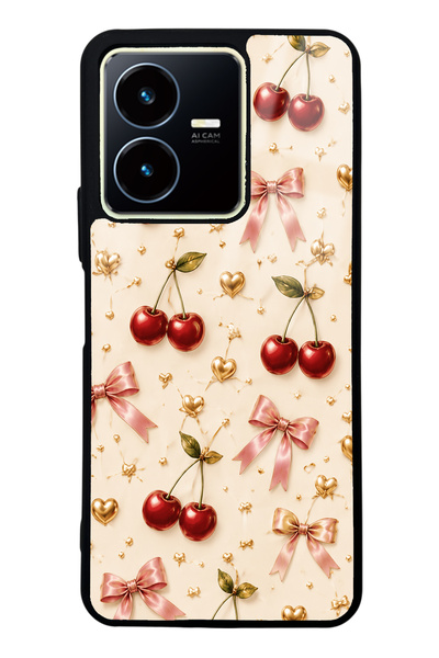 Spoyi Vivo Y22s Cherry Ribbon Luxe Tasarımlı Glossy Telefon Kılıfı